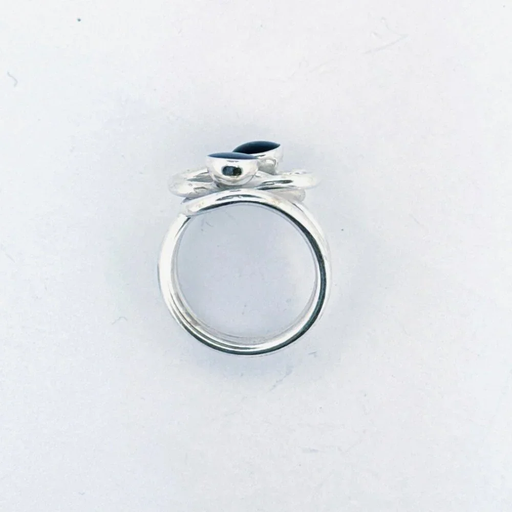 Vintage Sterling Silver 925 Spiral Wrap Ring Black Onyx Size 8 Estate 8.9g - Picture 5 of 10
